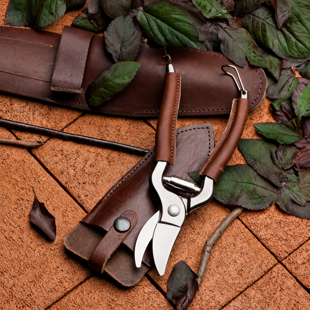 Greenhaus Gardening Premium Trim Pruner Set with Real Leather Holster