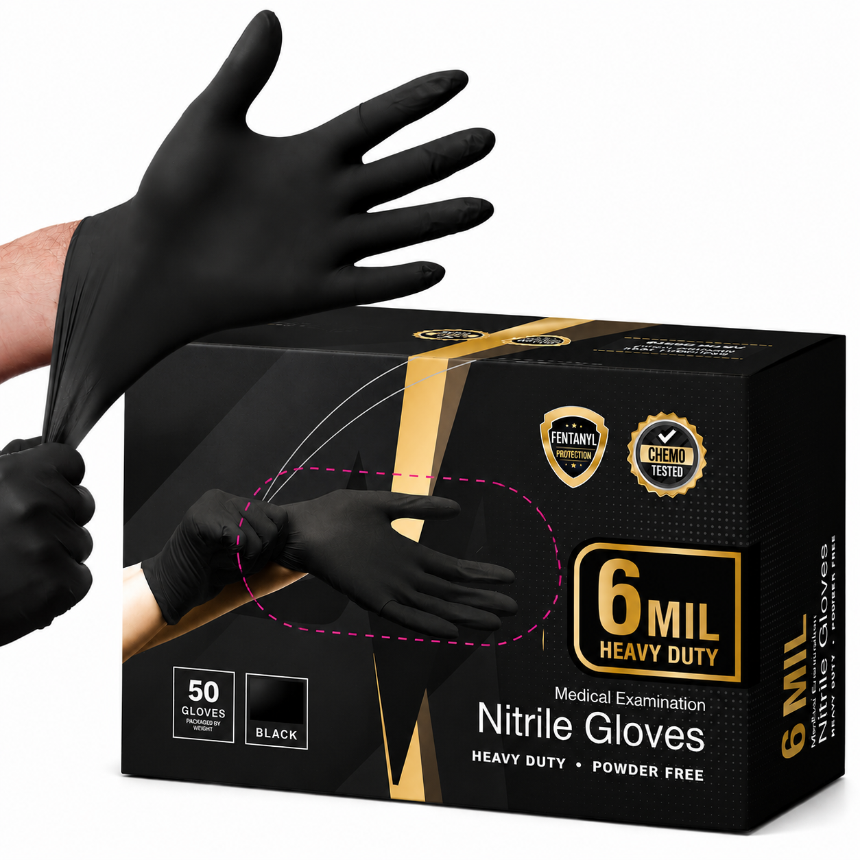 Greenhaus Gardening Heavy-Duty Black Nitrile Exam Gloves, 6 Mil, Food Safe & Latex-Free