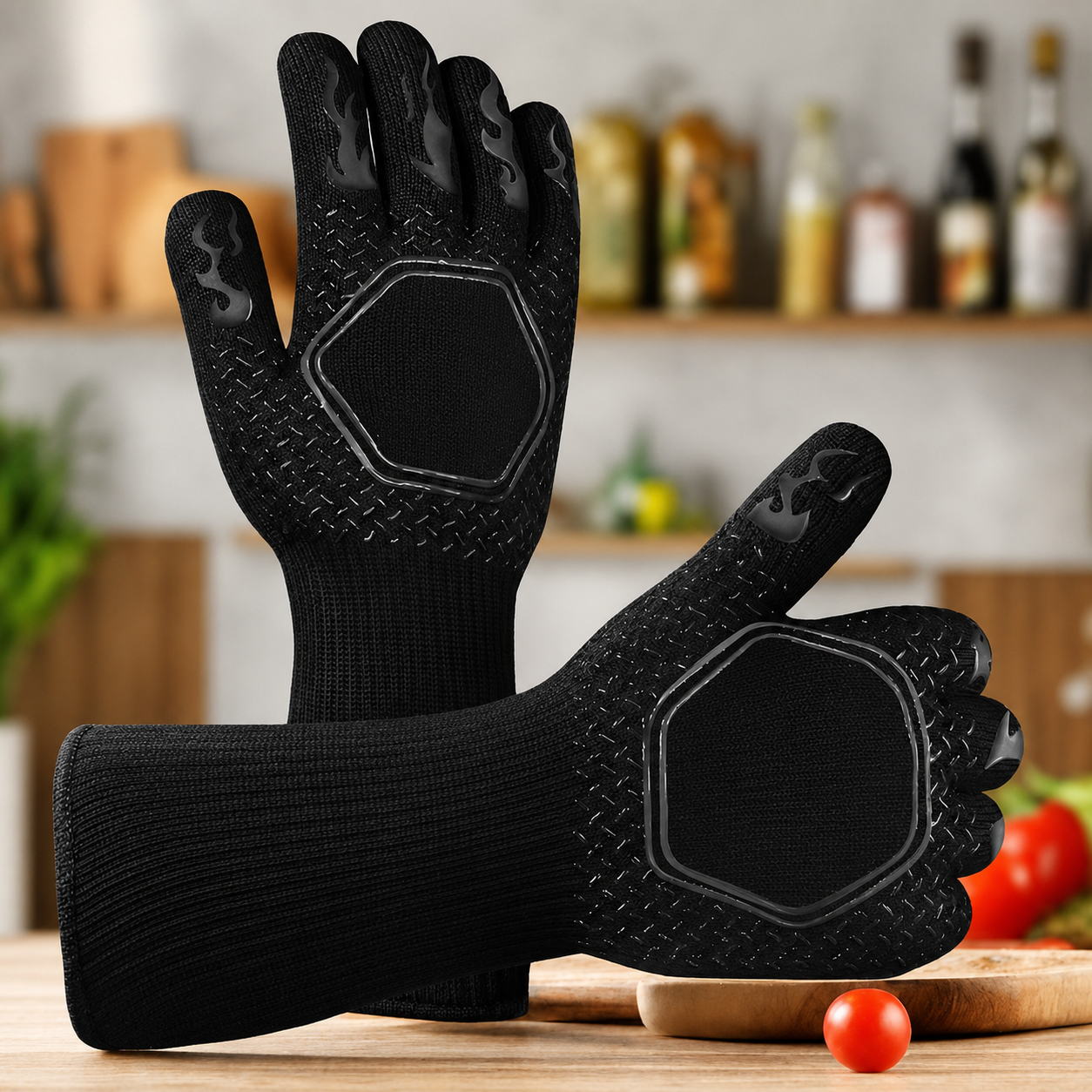 Greenhaus Gardening Heat Resistant BBQ Gloves with Silicone Grip