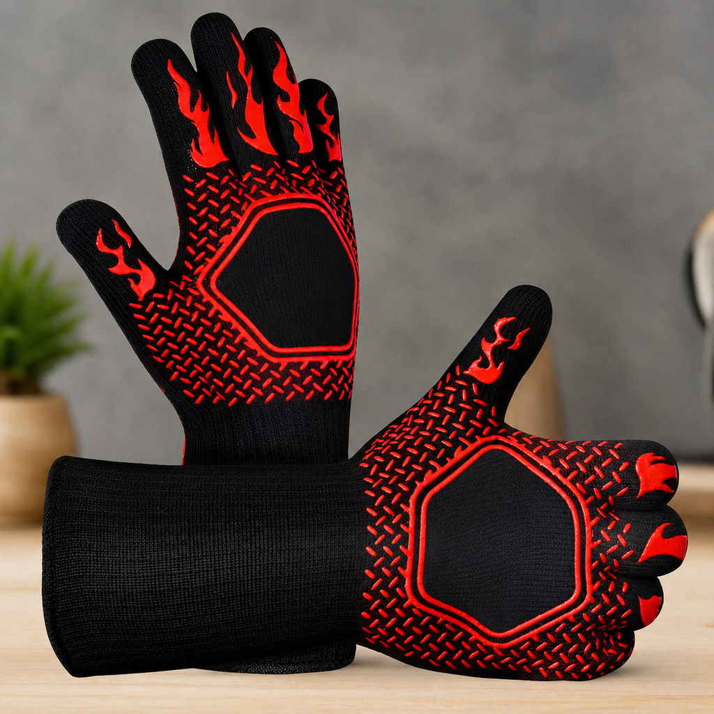 Greenhaus Gardening Heat Resistant BBQ Gloves with Silicone Grip