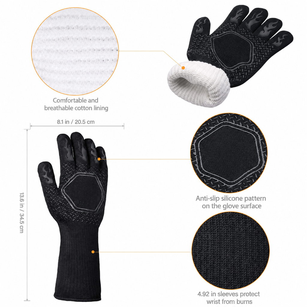 Greenhaus Gardening Heat Resistant BBQ Gloves with Silicone Grip
