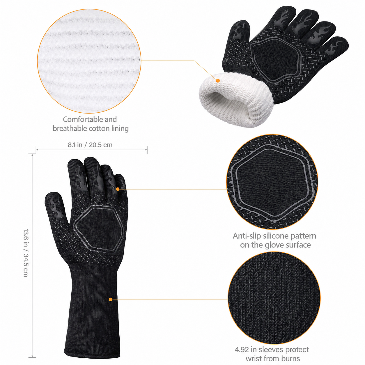 Greenhaus Gardening Heat Resistant BBQ Gloves with Silicone Grip