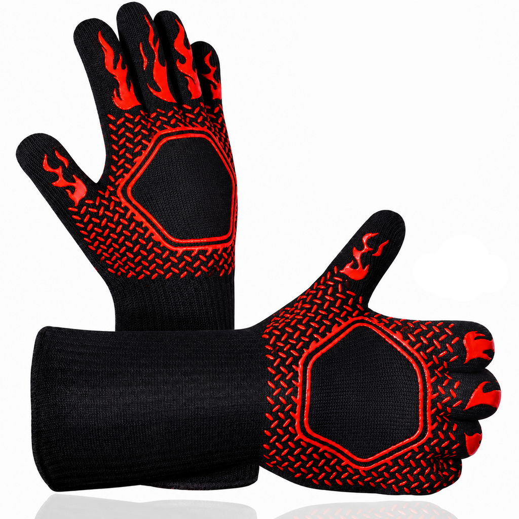 Greenhaus Gardening Heat Resistant BBQ Gloves with Silicone Grip