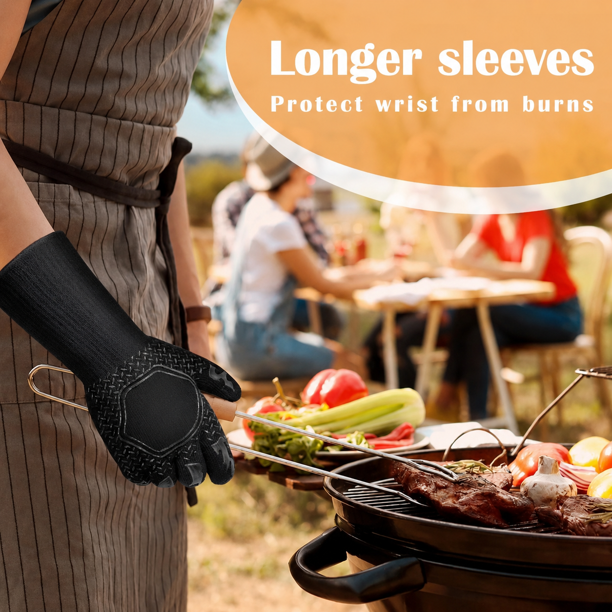 Greenhaus Gardening Heat Resistant BBQ Gloves with Silicone Grip