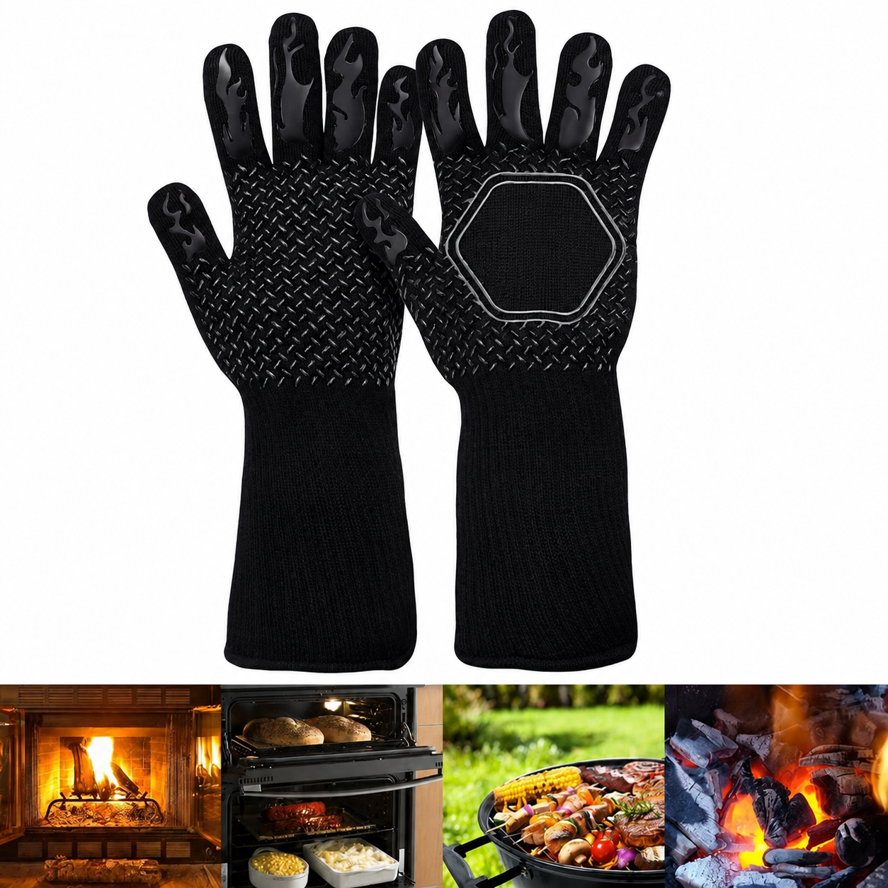 Greenhaus Gardening Heat Resistant BBQ Gloves with Silicone Grip