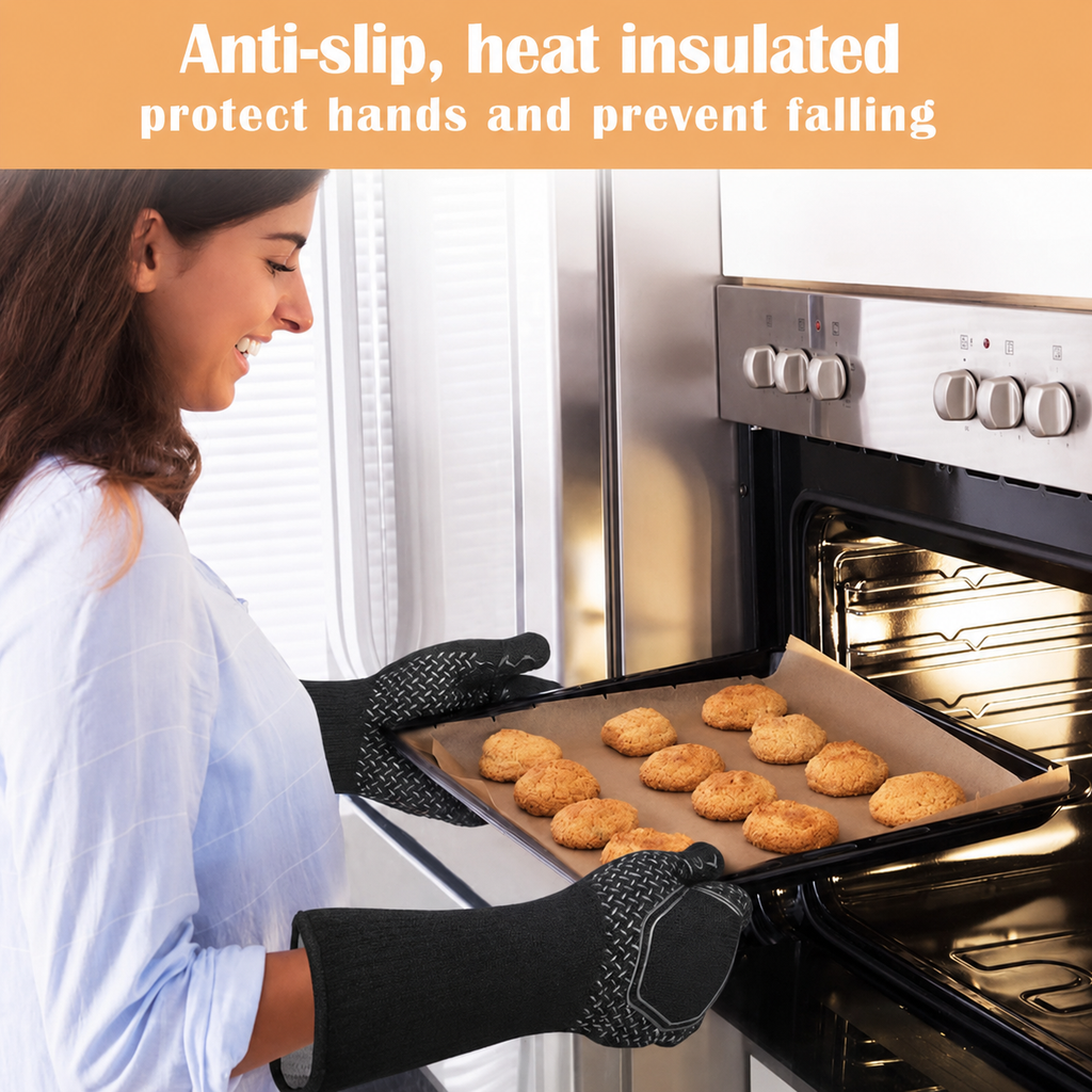 Greenhaus Gardening Heat Resistant BBQ Gloves with Silicone Grip
