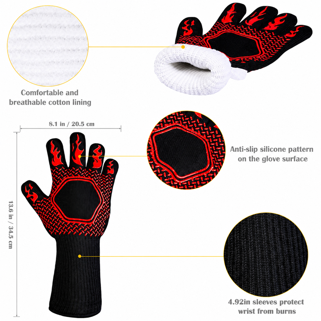 Greenhaus Gardening Heat Resistant BBQ Gloves with Silicone Grip