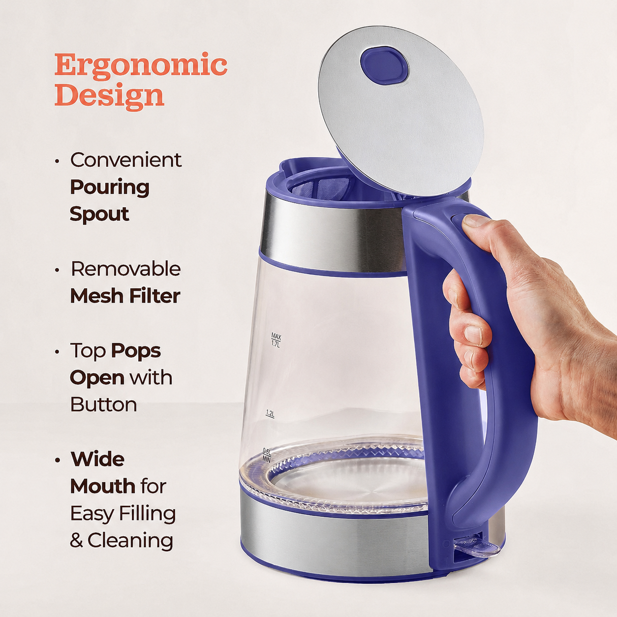 Greenhaus Gardening 1.7L Electric Kettle with Fast Boil and LED Light