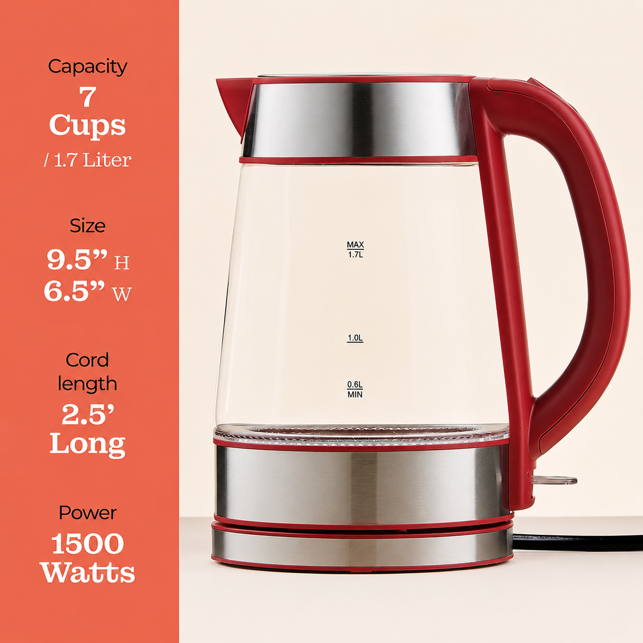 Greenhaus Gardening 1.7L Electric Kettle with Fast Boil and LED Light