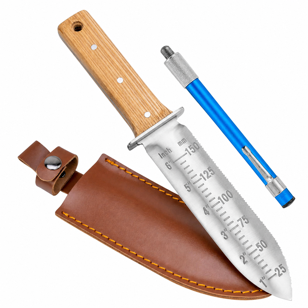 Greenhaus Gardening Garden Digging Knife, Serrated Blade with Measuring Scale