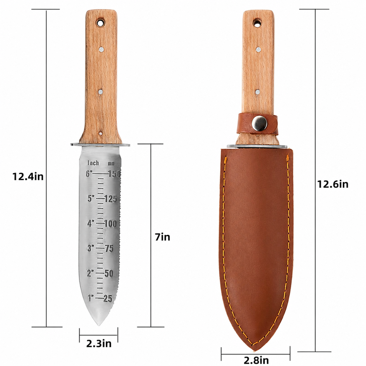 Greenhaus Gardening Garden Digging Knife, Serrated Blade with Measuring Scale