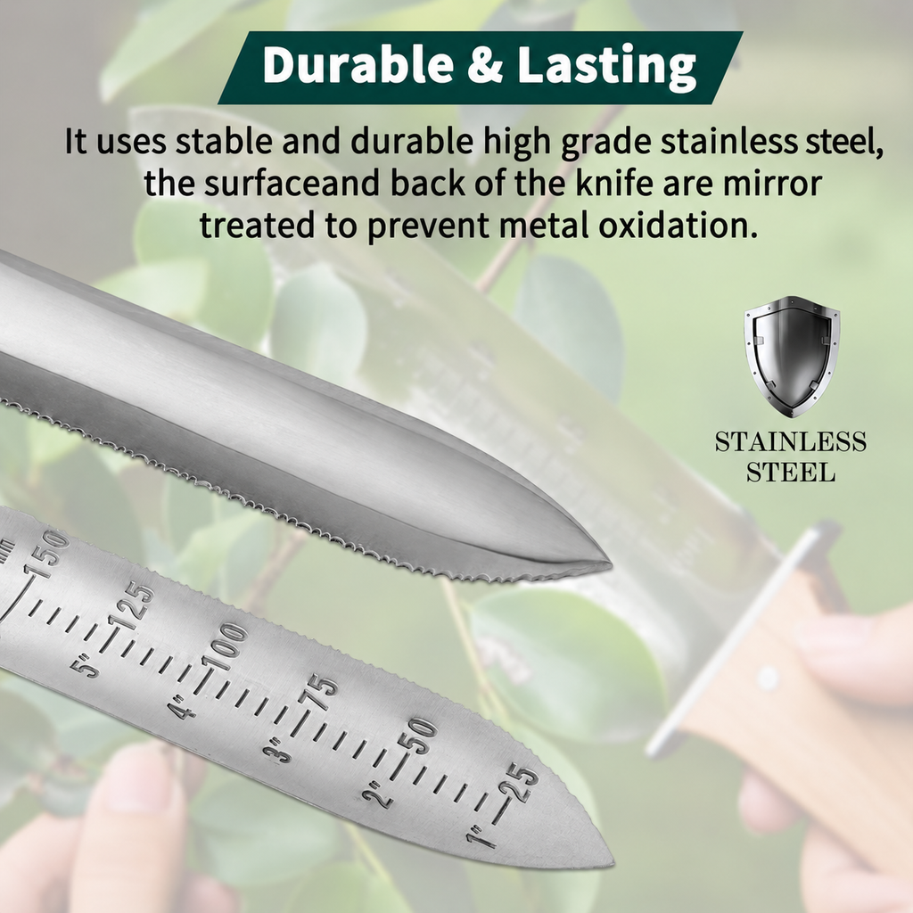Greenhaus Gardening Garden Digging Knife, Serrated Blade with Measuring Scale