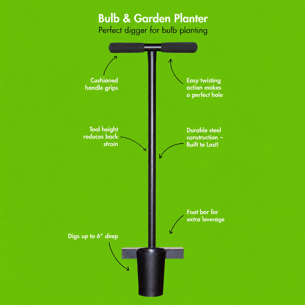 Greenhaus Gardening Bulb Hole Digger, Long Handle Planting Tool
