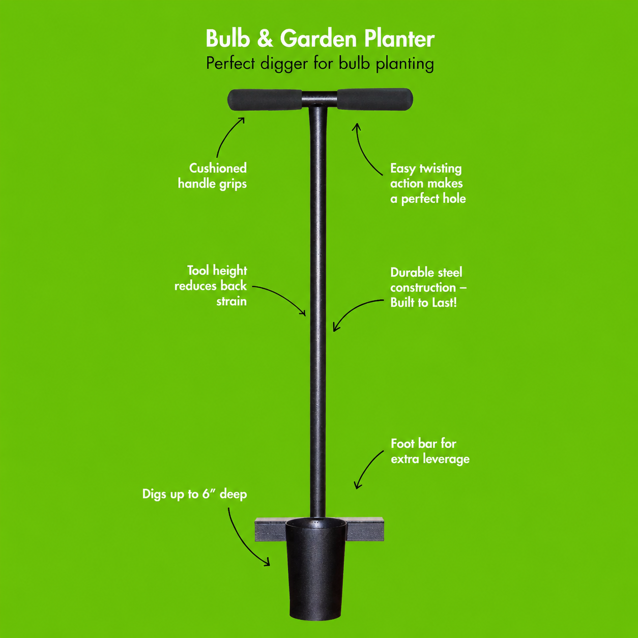 Greenhaus Gardening Bulb Hole Digger, Long Handle Planting Tool