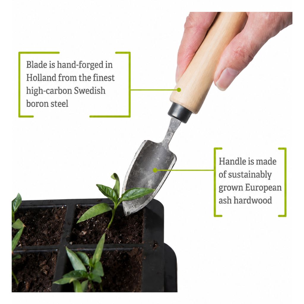 Greenhaus Gardening Mini Garden Trowel, Precision Planting Tool with Hardwood Handle