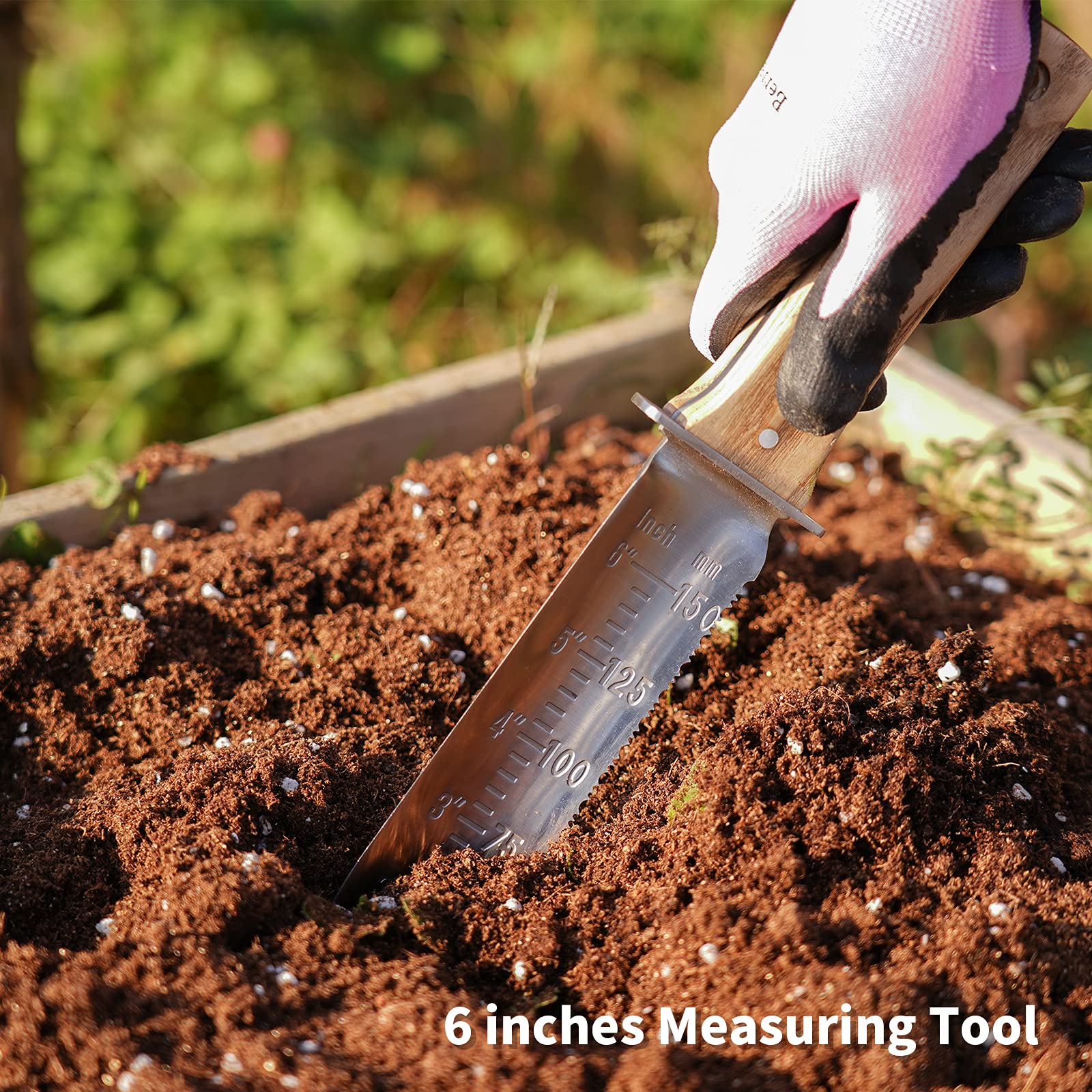 Greenhaus Gardening Garden Digging Knife, Serrated Blade with Measuring Scale