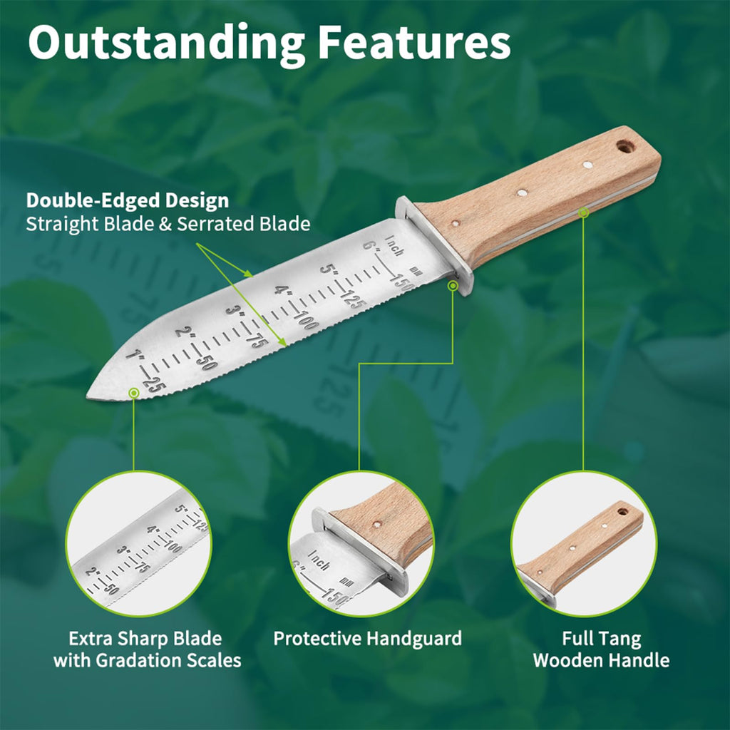 Greenhaus Gardening Garden Digging Knife, Serrated Blade with Measuring Scale