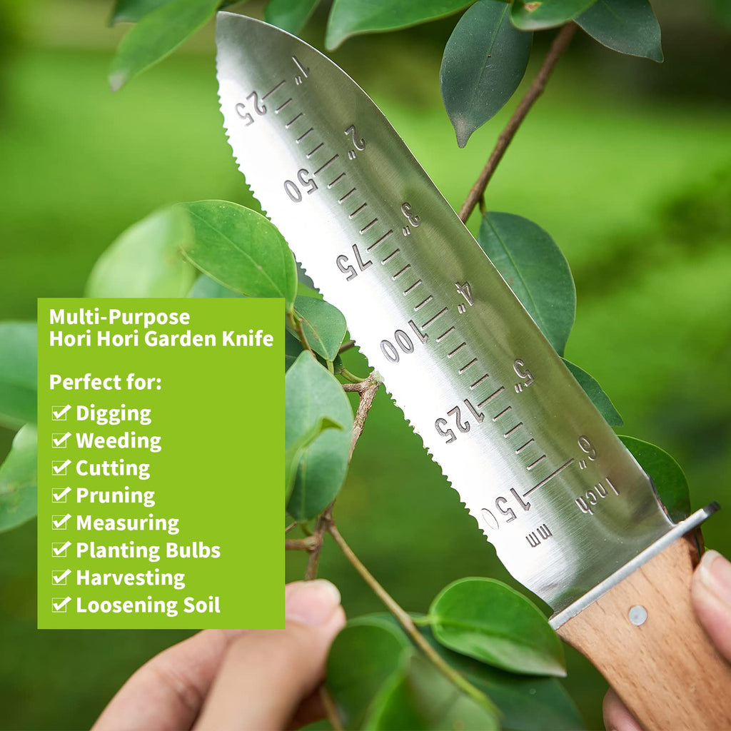 Greenhaus Gardening Garden Digging Knife, Serrated Blade with Measuring Scale