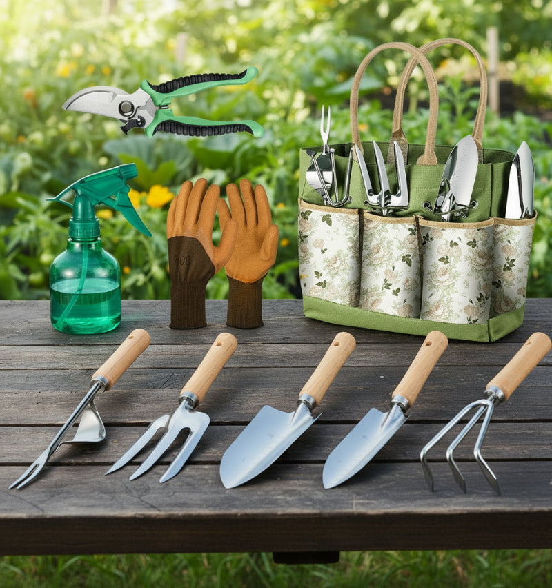 Greenhaus Gardening Garden Tools Set with Kneeling Pad and Gloves