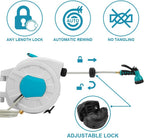 Greenhaus Gardening 100 ft Retractable Hose Reel with Auto Lock & 9-Pattern Nozzle