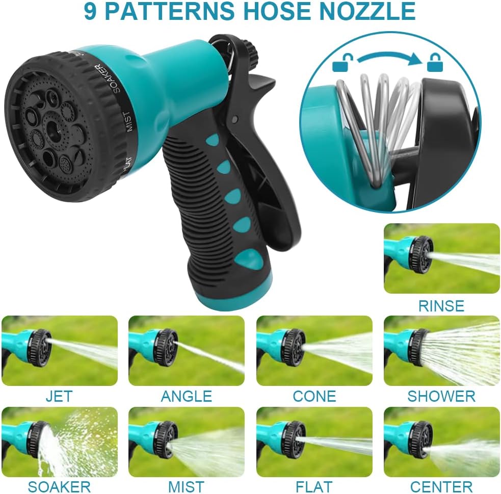 Greenhaus Gardening 100 ft Retractable Hose Reel with Auto Lock & 9-Pattern Nozzle