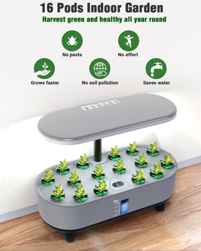 Greenhaus Gardening 16-Pod Indoor Plant Grower with Water Level Window