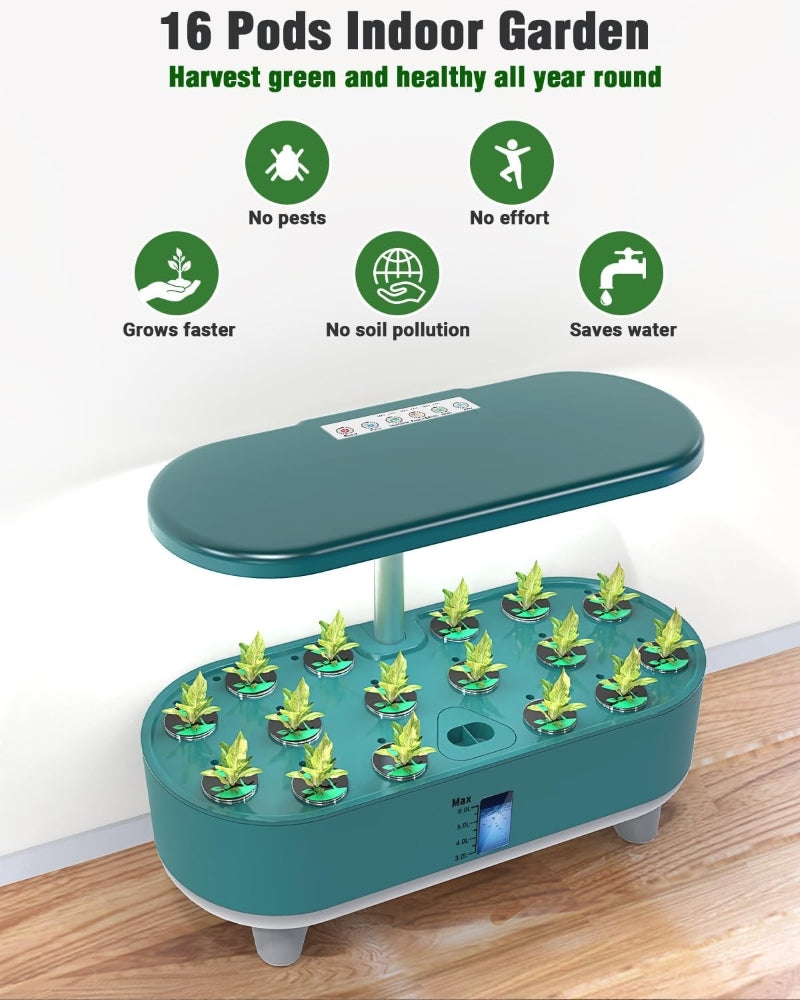 Greenhaus Gardening 16-Pod Indoor Plant Grower with Water Level Window