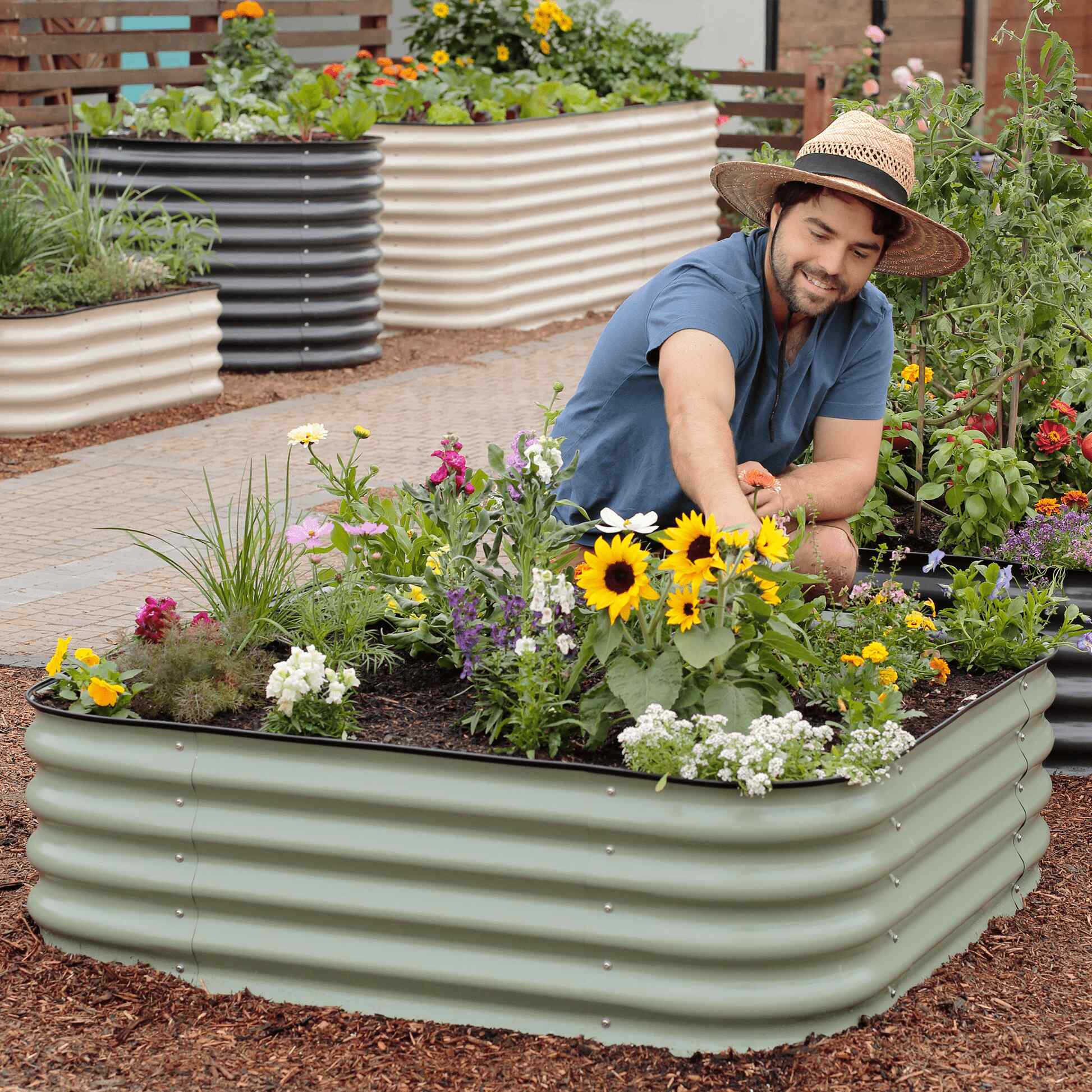 Greenhaus Gardening Metal Grow Beds 4-Pack for Flower and Herb Gardens