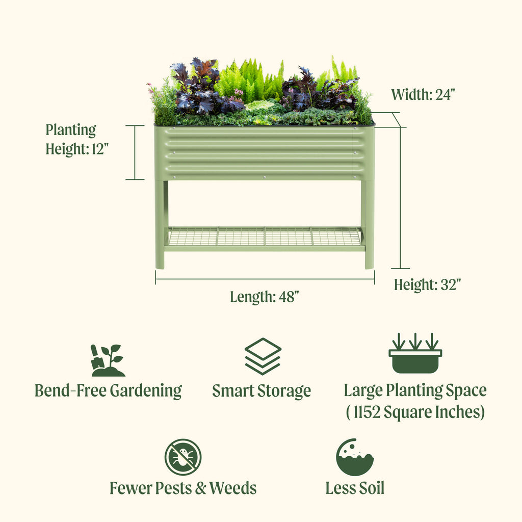 Greenhaus Gardening Elevated Garden Bed 2x4 with Wheels & Drainage Planter