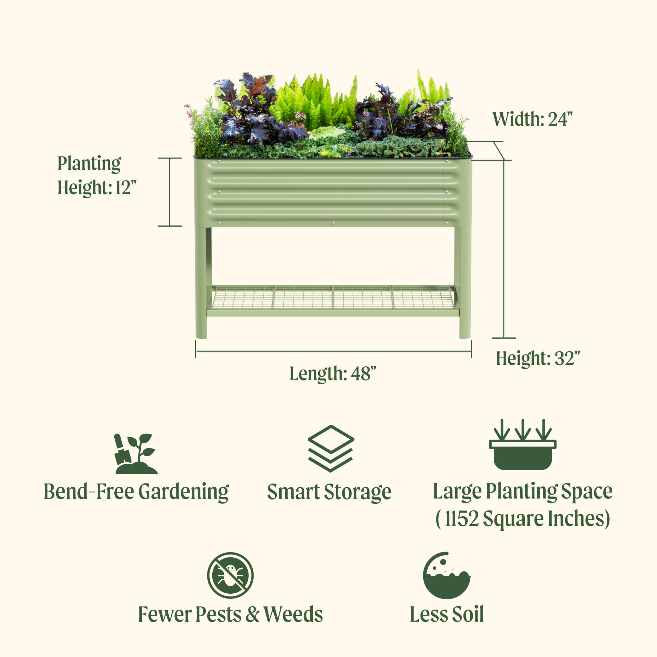 Greenhaus Gardening Elevated Garden Bed 2x4 with Wheels & Drainage Planter
