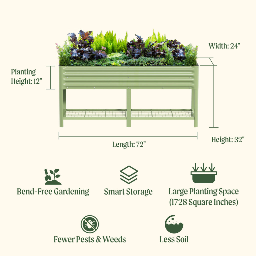 Greenhaus Gardening Elevated Garden Bed 2x6 with Wheels & Storage Raised Planter Box