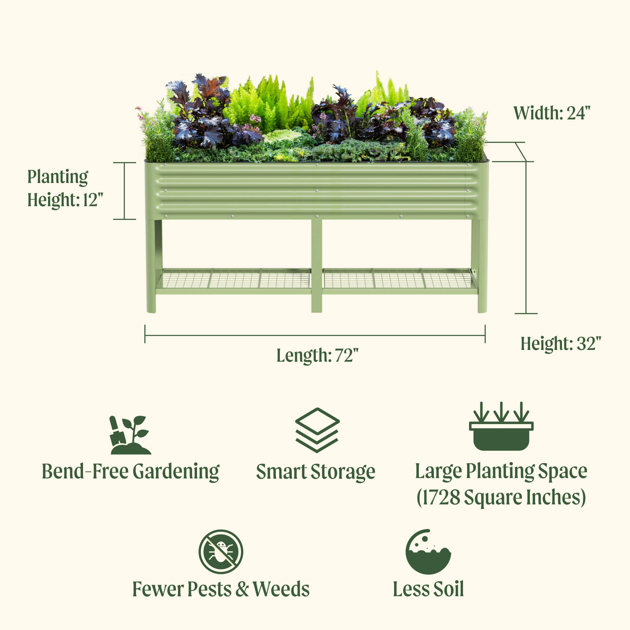 Greenhaus Gardening Elevated Garden Bed 2x6 with Wheels & Storage Raised Planter Box