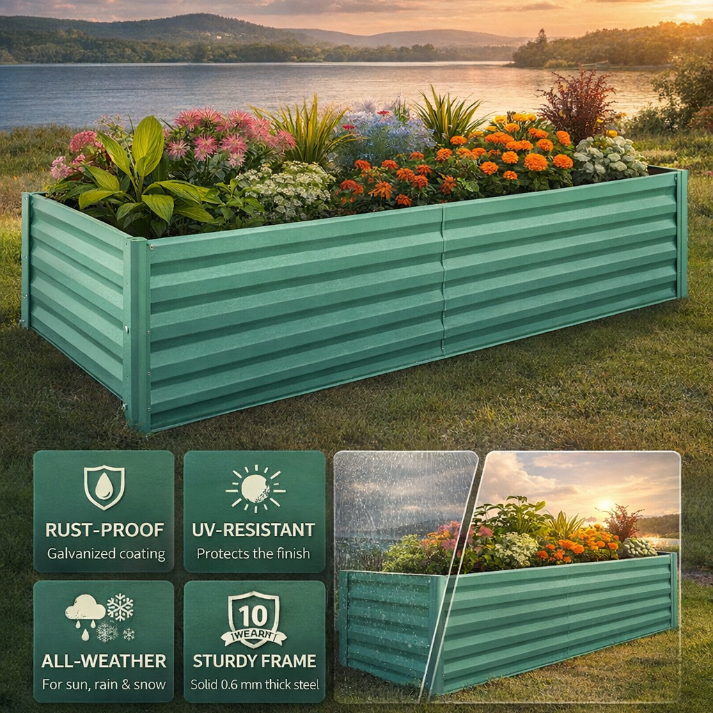 Greenhaus Gardening 6 × 3 × 2 ft Galvanized Raised Garden Bed