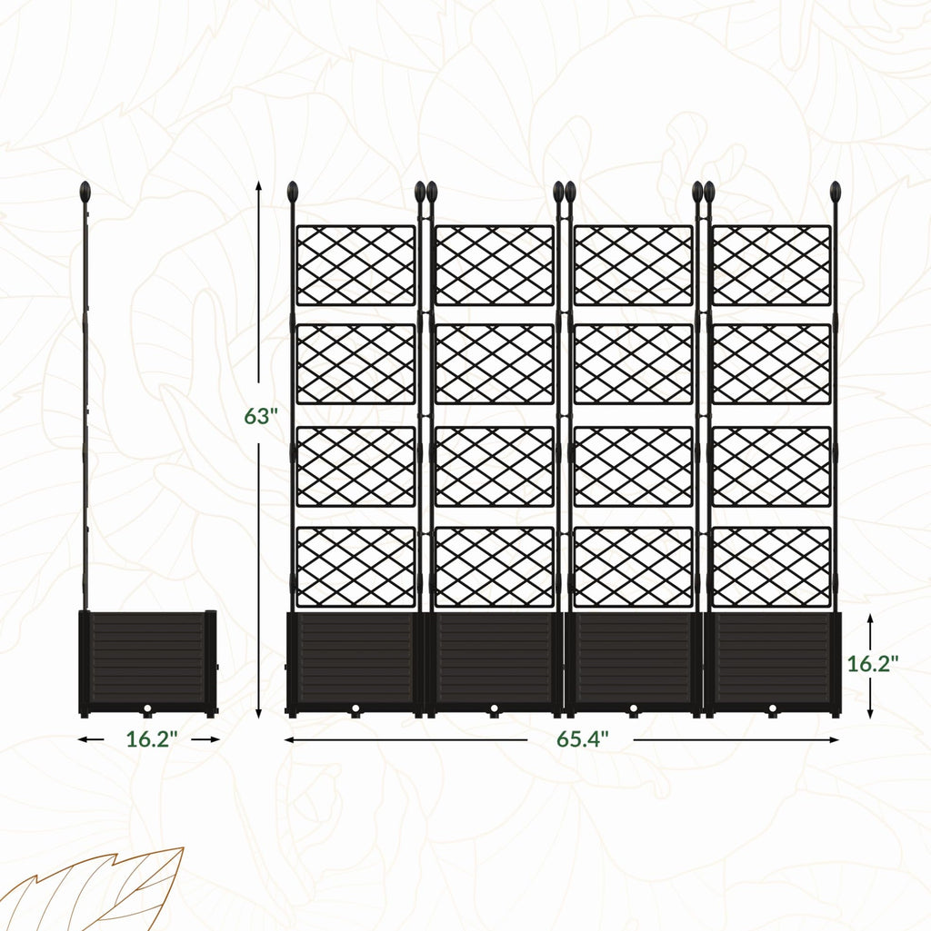 Greenhaus Gardening Raised Garden Planter Box with Metal Privacy Trellis