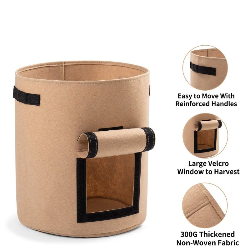 Greenhaus Gardening Double-Layer Beige Fabric Grow Bags with Handles