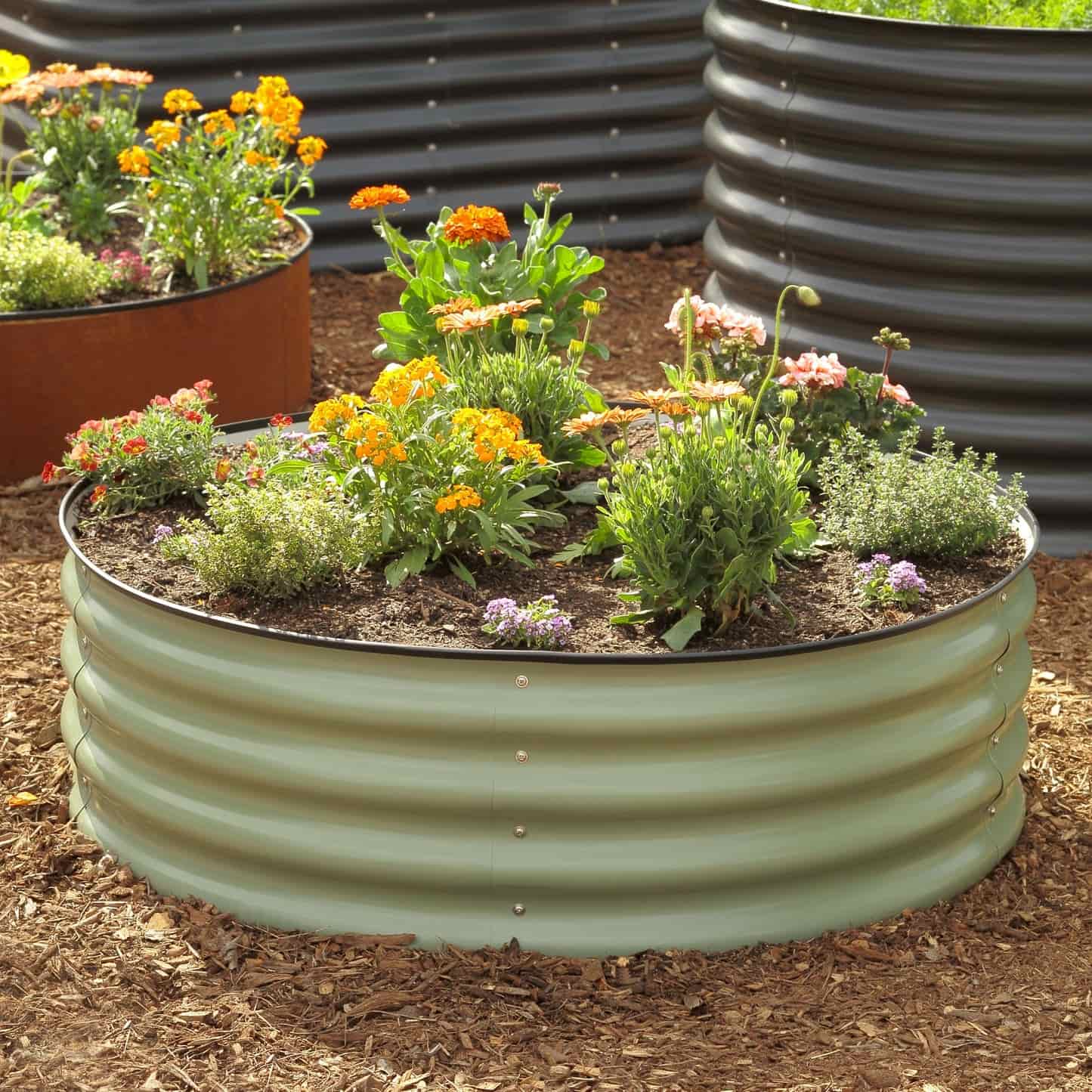 Greenhaus Gardening 15" Round Metal Grow Planter for Productive Garden Spaces