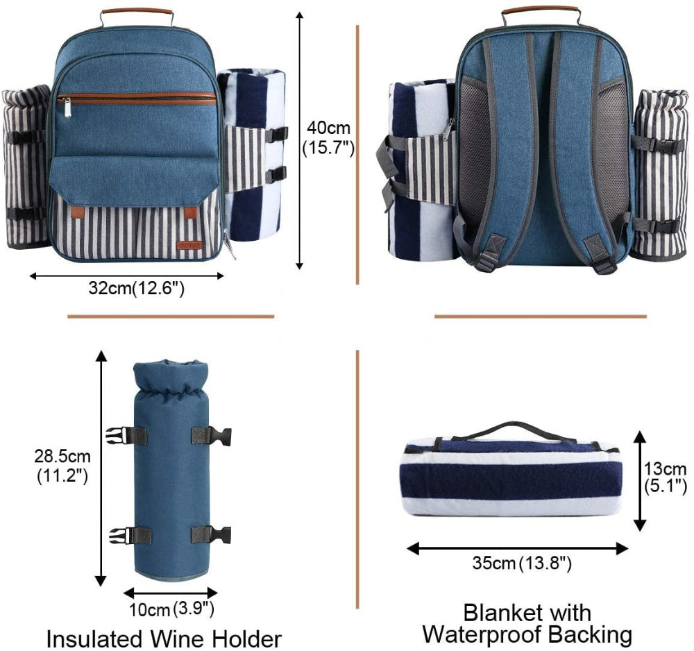Greenhaus Gardening Deluxe Picnic Backpack Set for 4 People