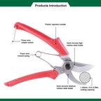 Greenhaus Gardening Carbon Steel Bypass Pruning Shears with PTFE-Coated Blade and Ergonomic Handle
