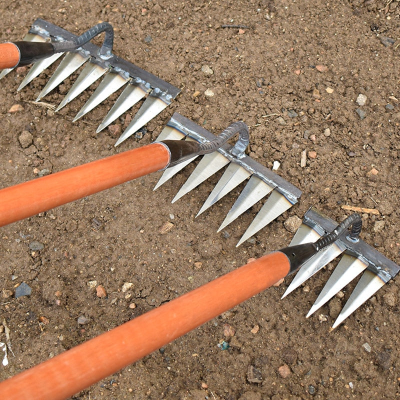 Greenhaus Gardening Iron Garden Rake for Stubborn Weed Clearing