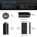 Greenhaus Gardening 6-Inch Duct Carbon Filter for Indoor Ventilation Systems