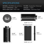 Greenhaus Gardening 8-Inch Duct Carbon Filter for High-Flow Ventilation