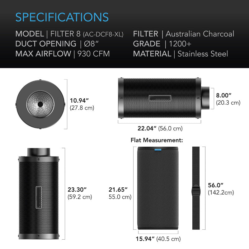 Greenhaus Gardening 8-Inch Duct Carbon Filter for High-Flow Ventilation
