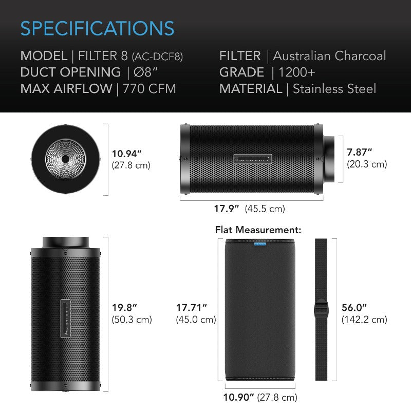 Greenhaus Gardening 8-Inch Duct Carbon Filter for High-Flow Ventilation