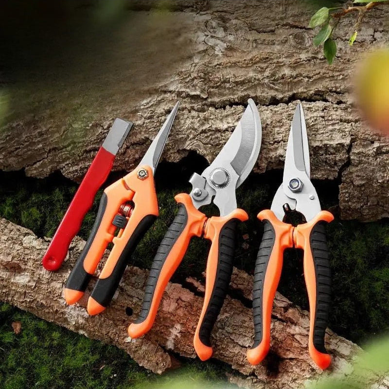 Greenhaus Gardening 4-Piece Garden Pruning Tool Set with Grafting Pruner, Bypass Pruner and Harvest Shears