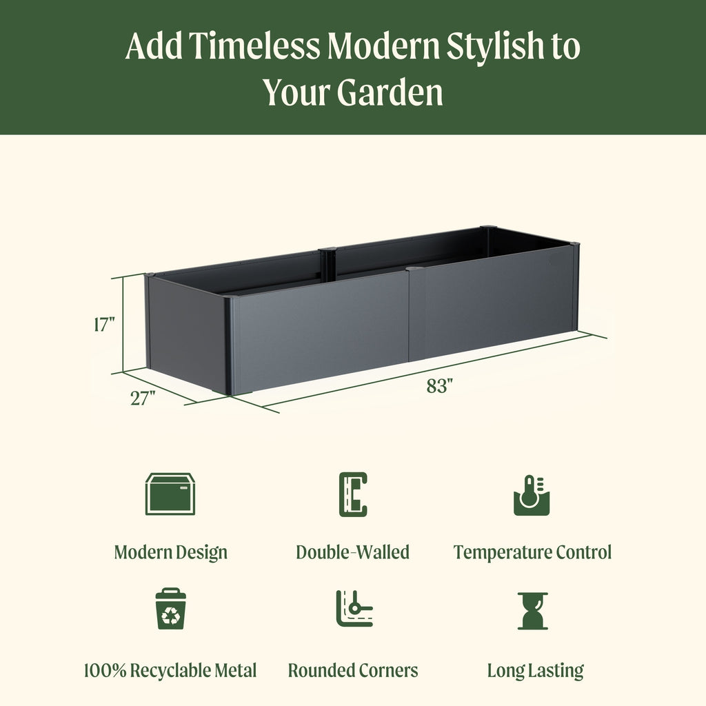 Greenhaus Gardening 17-Inch Modern Metal Raised Garden Bed 27" × 83"