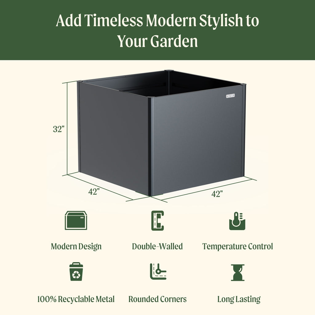 Greenhaus Gardening 32" Extra Tall Modern 42" x 42" Metal Raised Garden Bed