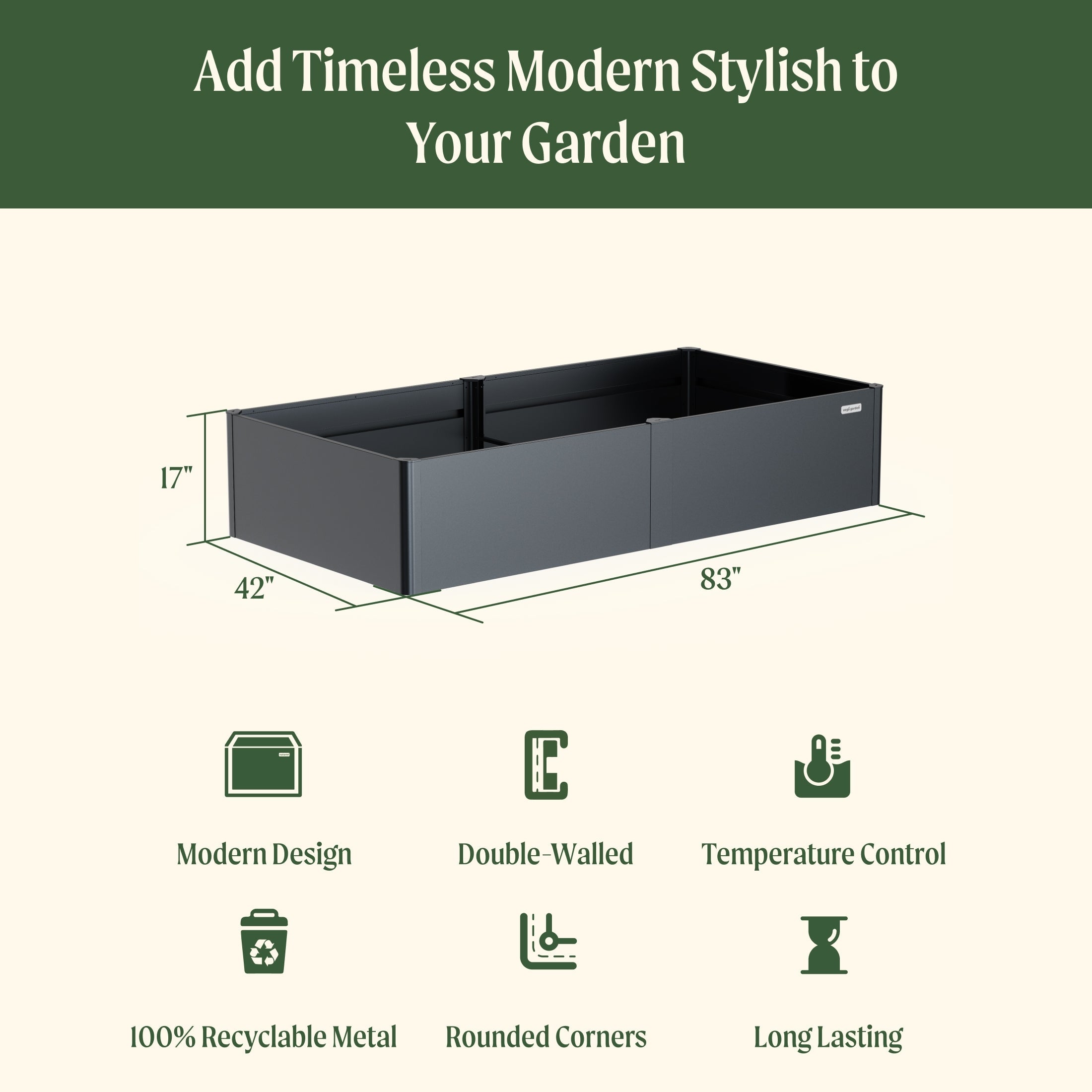 Greenhaus Gardening 17" Tall Modern 42" x 83" Metal Raised Garden Bed