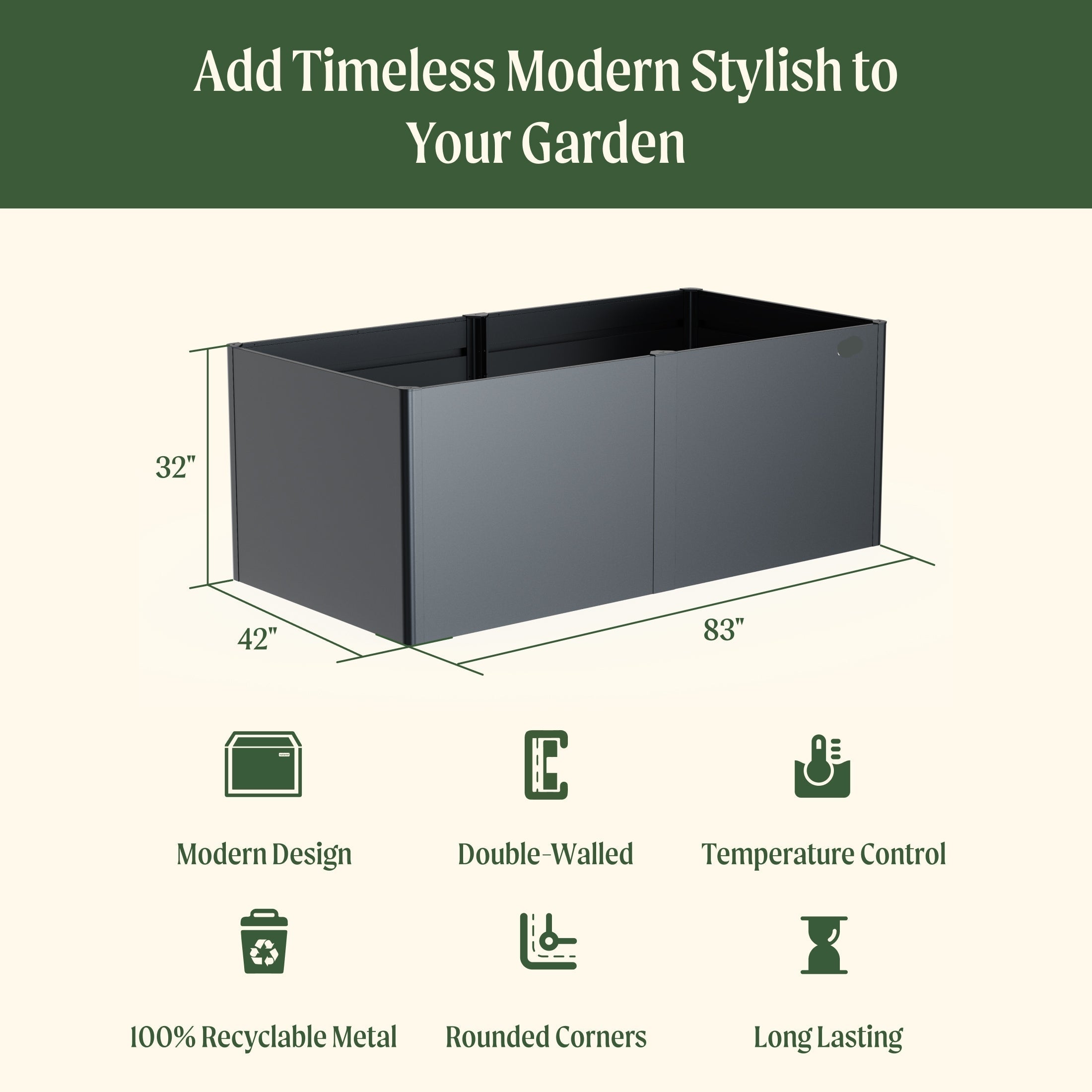 Greenhaus Gardening 32-Inch Extra Tall Modern Raised Garden Bed 42" × 83"