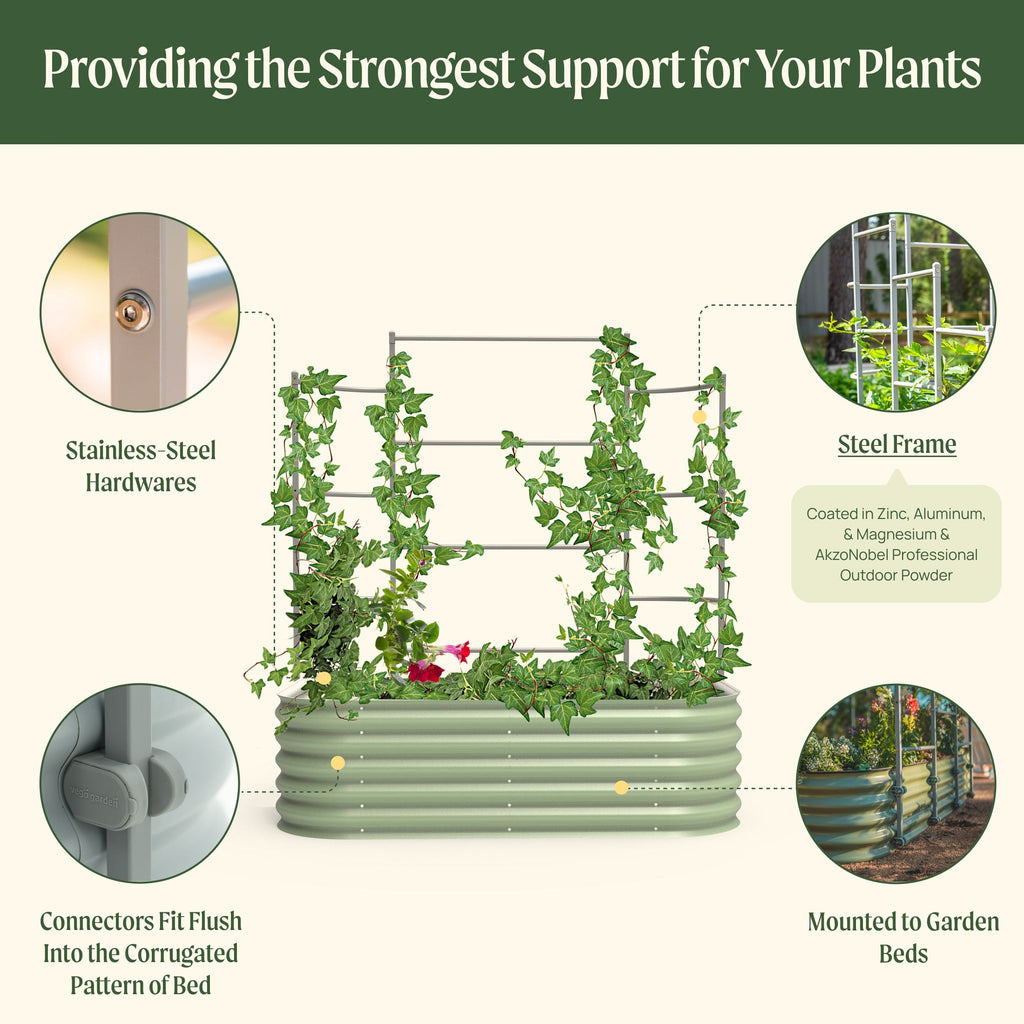 Greenhaus Gardening Metal Garden Trellis for Raised Beds, Outdoor Plant Support