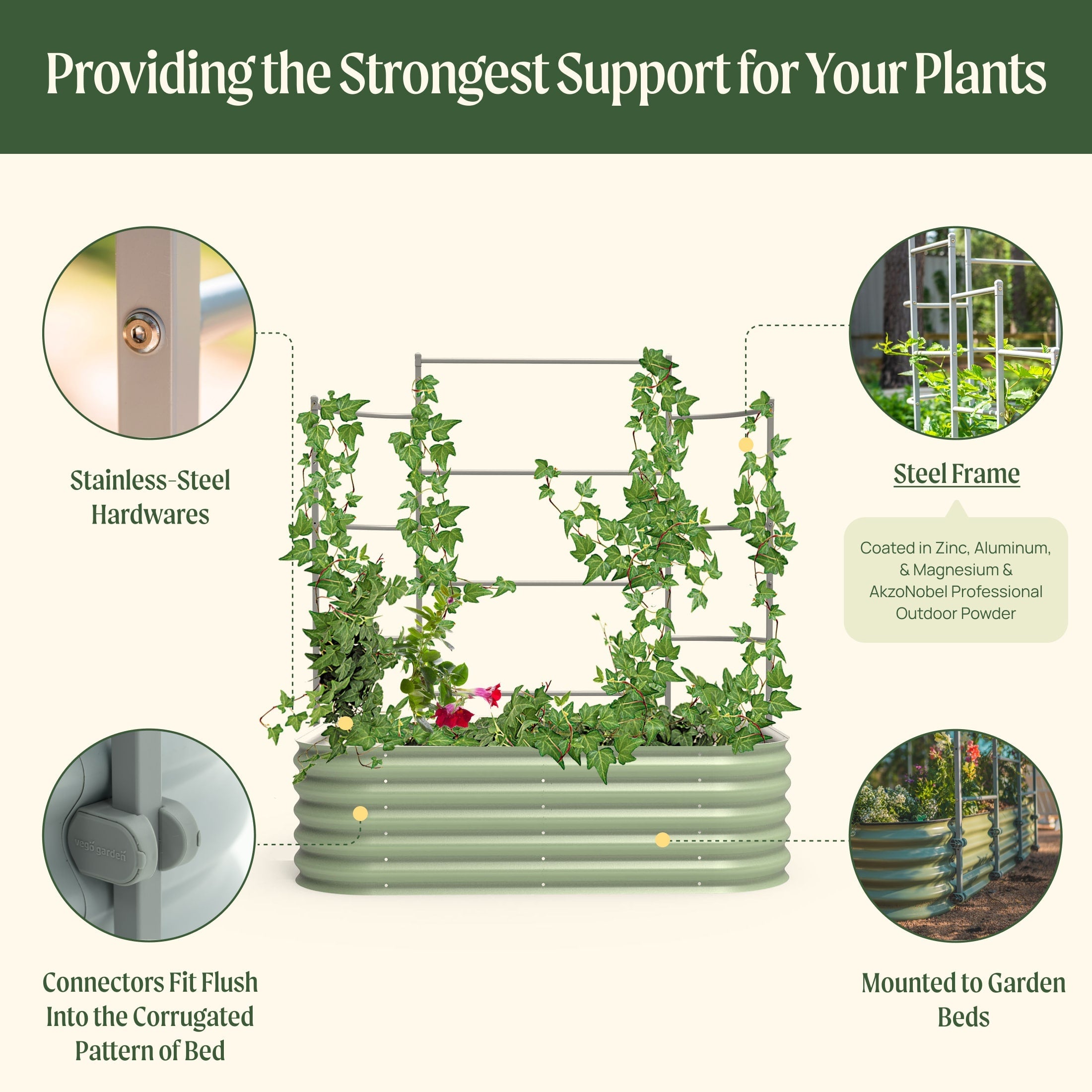 Greenhaus Gardening Metal Garden Trellis for Raised Beds, Outdoor Plant Support